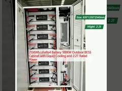 215KWh LiFePo4 Baterai 100KW Outdoor BESS Cabinet dengan pendinginan cair dan daya nominal 2,2T